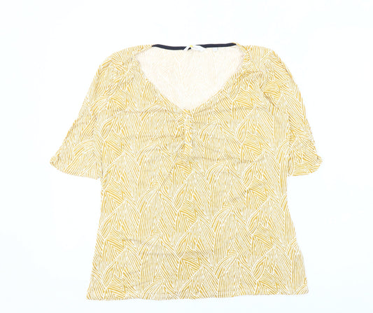 Boden Women's Yellow Geometric V-Neck Top - Size 14
