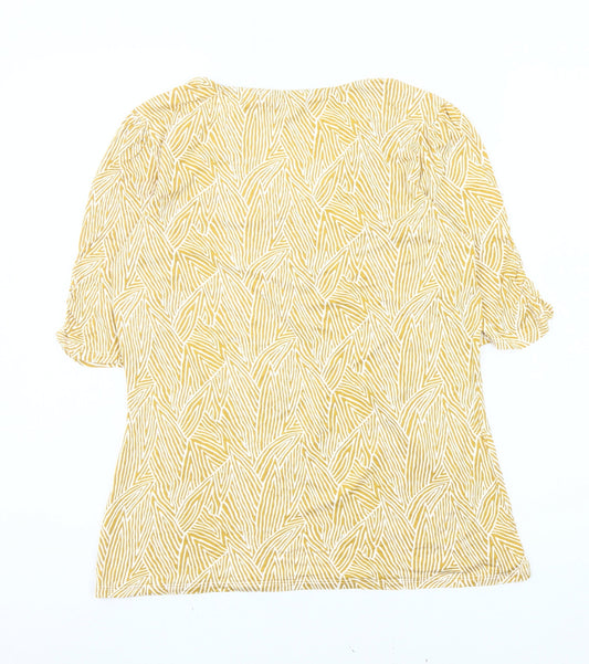 Boden Women's Yellow Geometric V-Neck Top - Size 14