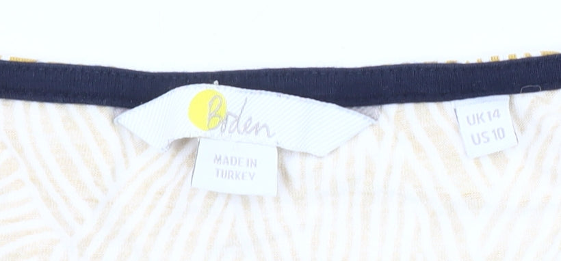 Boden Women's Yellow Geometric V-Neck Top - Size 14
