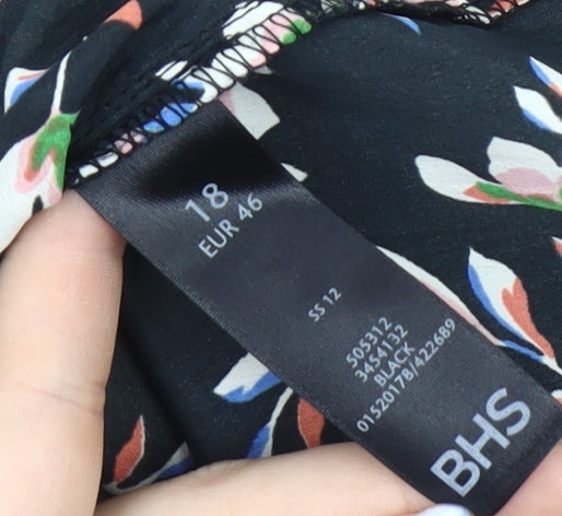 BHS Black Floral Women's Dress Size 18 Polyester