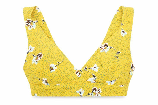 Dot & X Women's Yellow Cropped Floral Blouse, Size 8