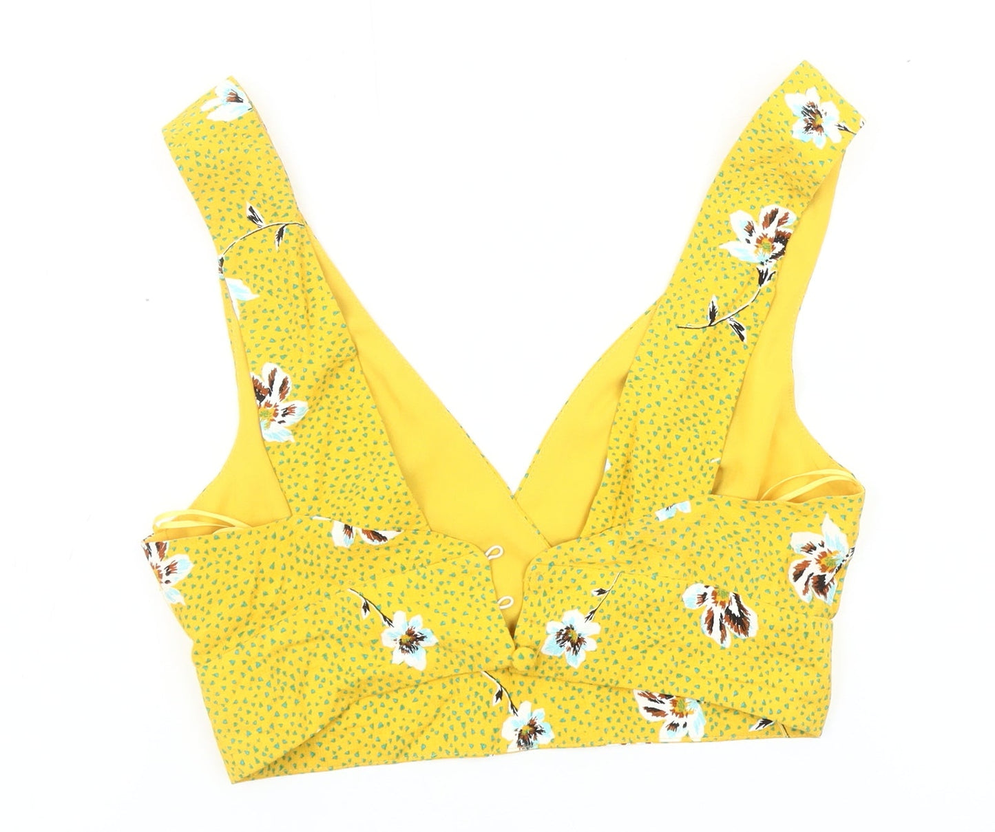 Dot & X Women's Yellow Cropped Floral Blouse, Size 8