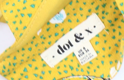 Dot & X Women's Yellow Cropped Floral Blouse, Size 8