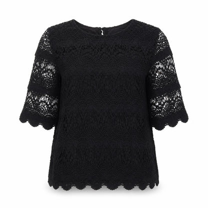 Joules Women's Black Crochet Blouse - Size 12, Elegant Style
