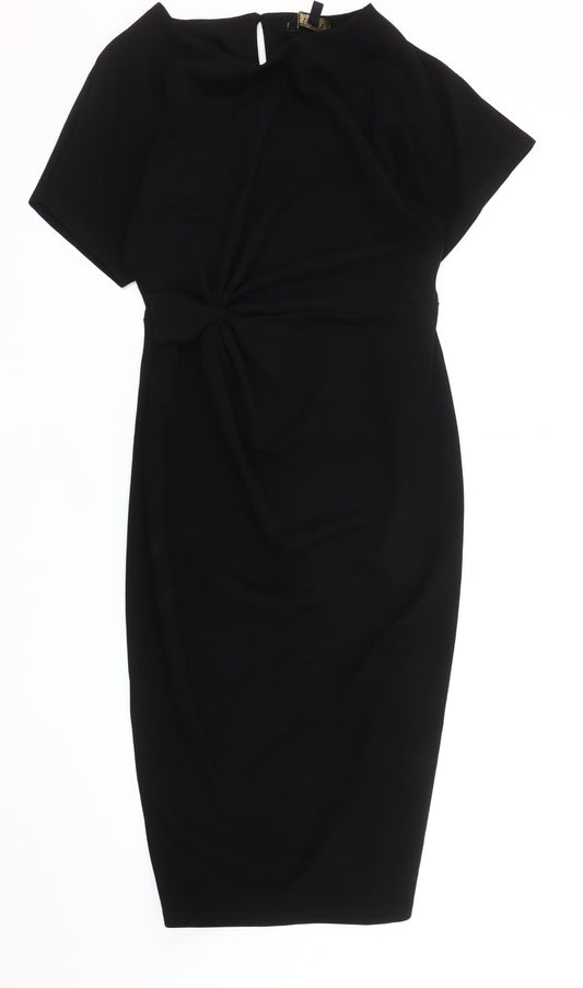 Lipsy Black Midi Sheath Dress - Size 10, Women's Party Staple