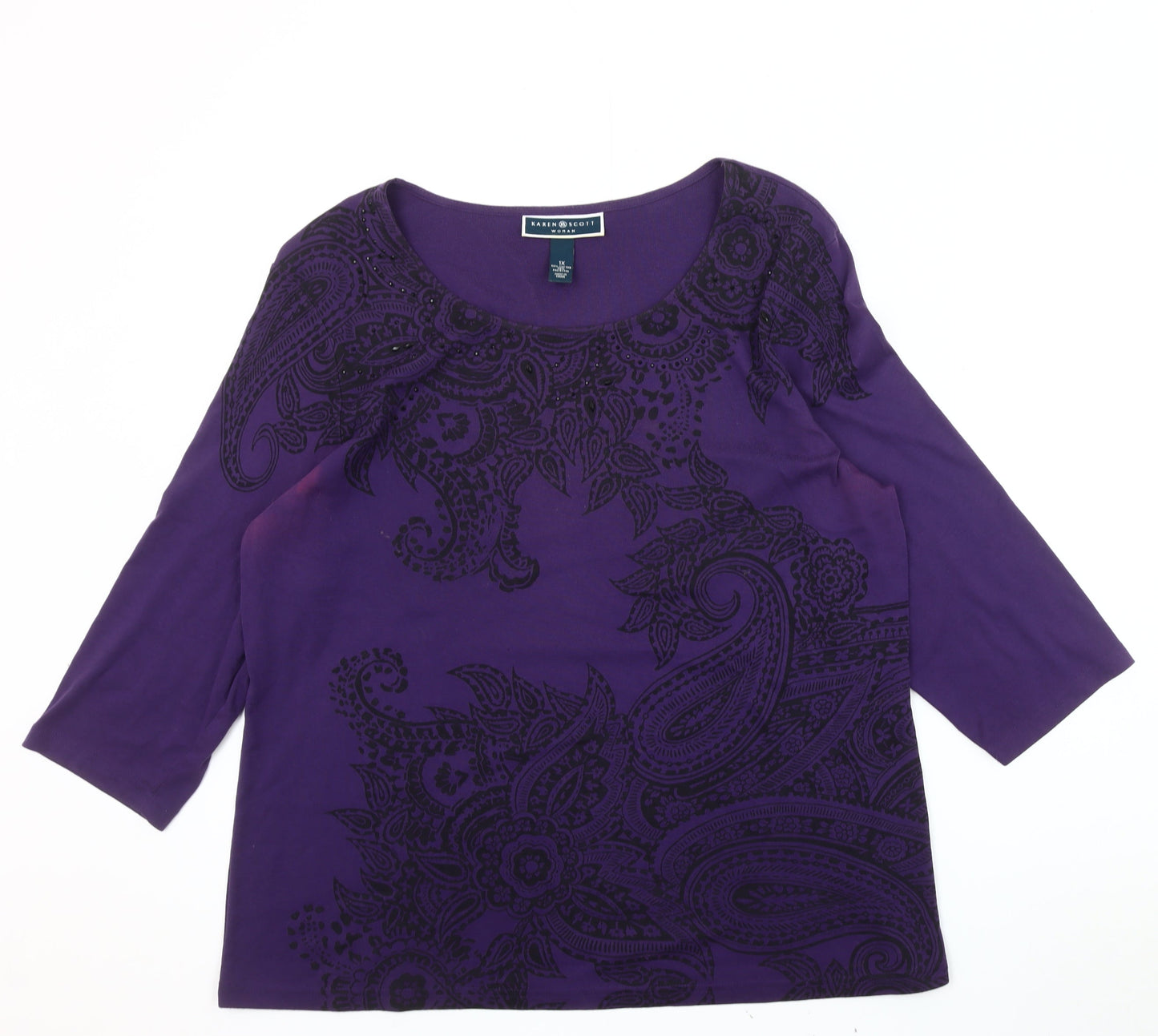 Womens UK Size XL Karen Scott Purple Basic T-Shirt