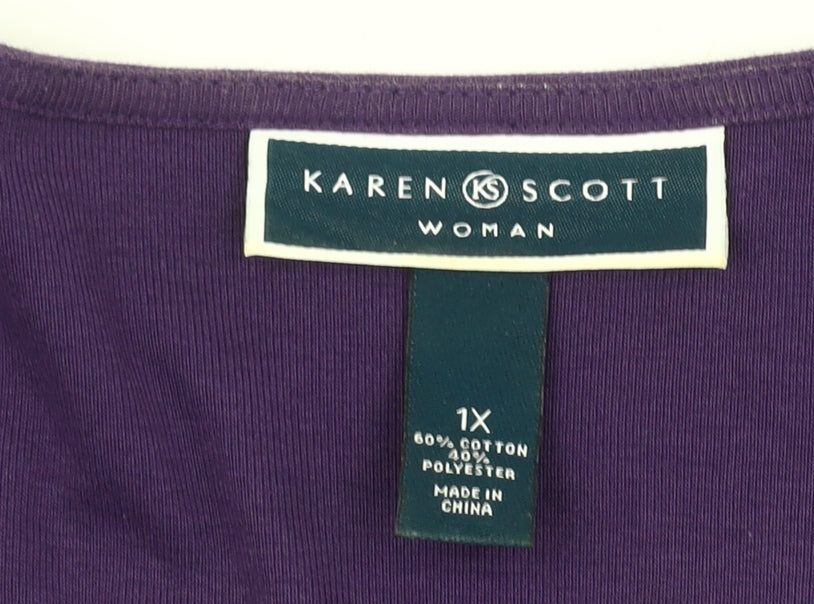 Womens UK Size XL Karen Scott Purple Basic T-Shirt