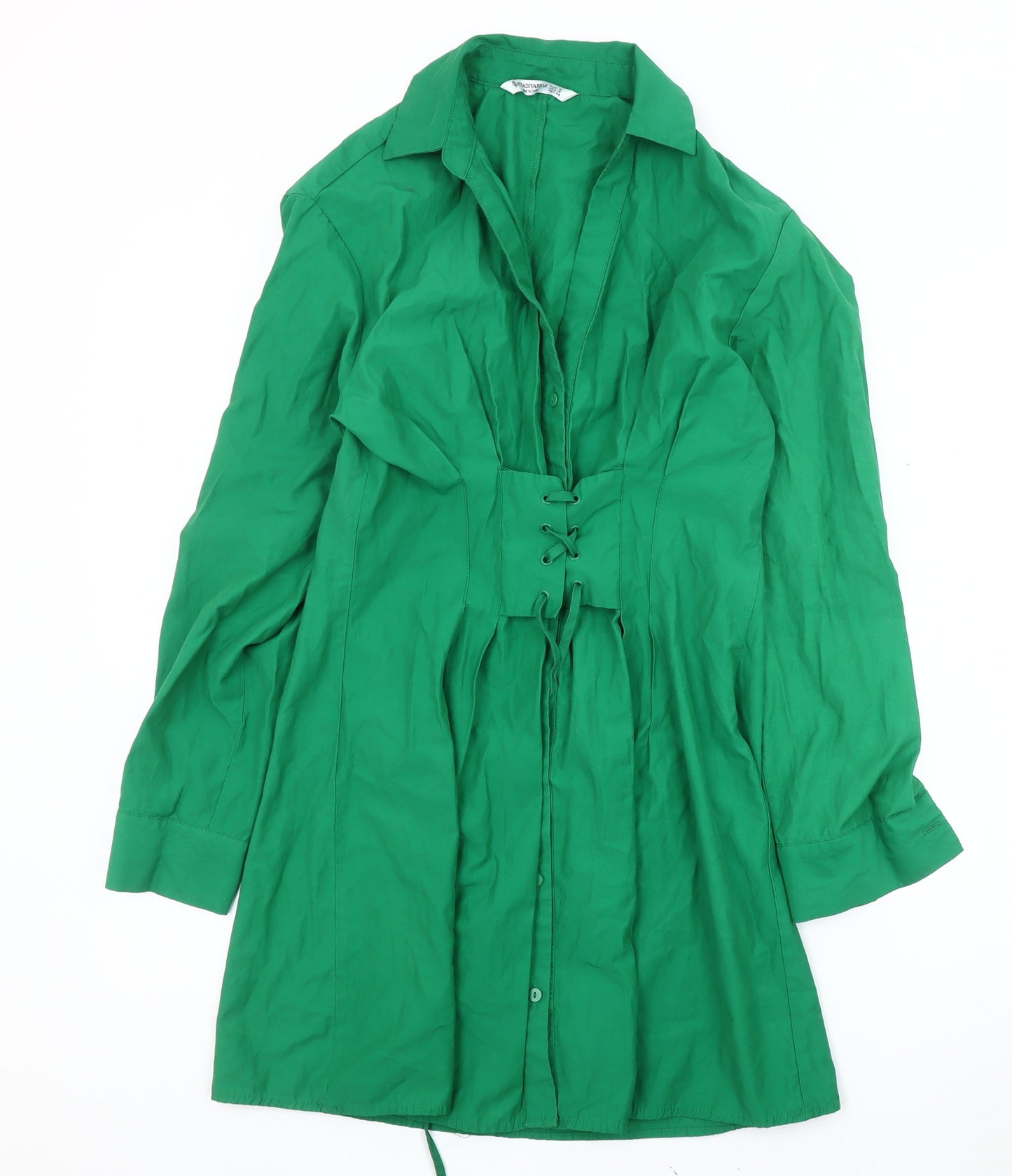 Stradivarius Green Shirt Dress, Size 8, Long Sleeve, Casual