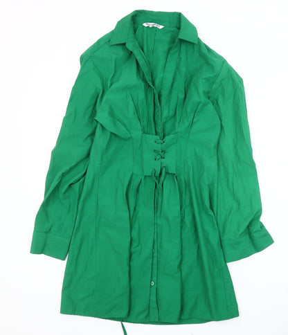 Stradivarius Green Shirt Dress, Size 8, Long Sleeve, Casual