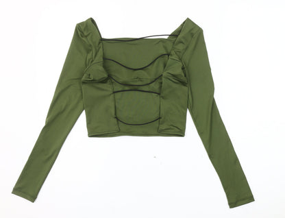 Remass Green Cropped Square Neck Blouse - One Size