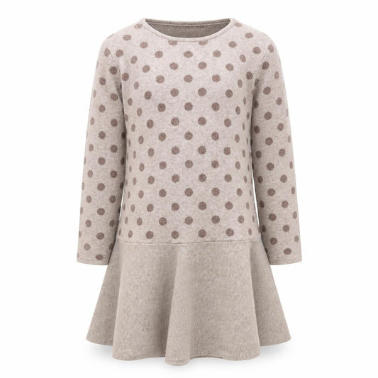 MNG Girls Beige Polka Dot Long Sleeve Dress, Size 10