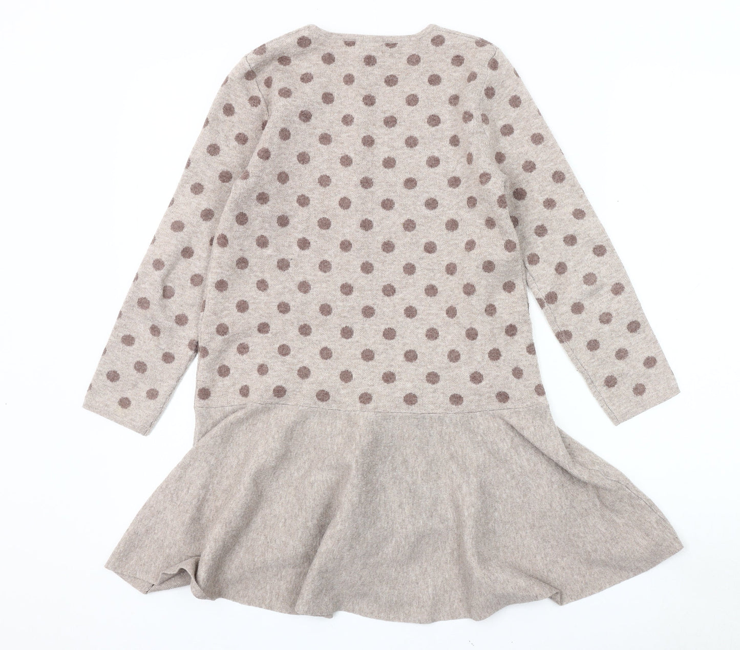 MNG Girls Beige Polka Dot Long Sleeve Dress, Size 10