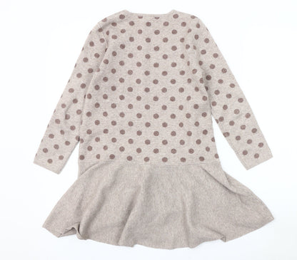 MNG Girls Beige Polka Dot Long Sleeve Dress, Size 10