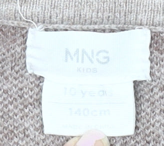 MNG Girls Beige Polka Dot Long Sleeve Dress, Size 10