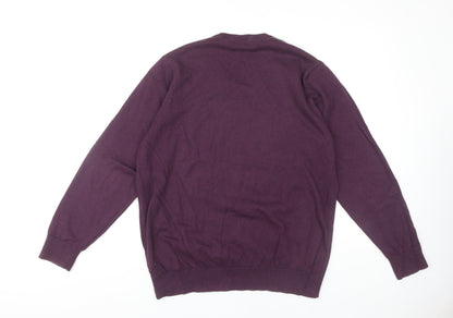 Marks and Spencer Men's Purple Argyle V-Neck Jumper L