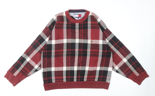 Tommy Hilfiger Men's Red XL Plaid Pullover Jumper