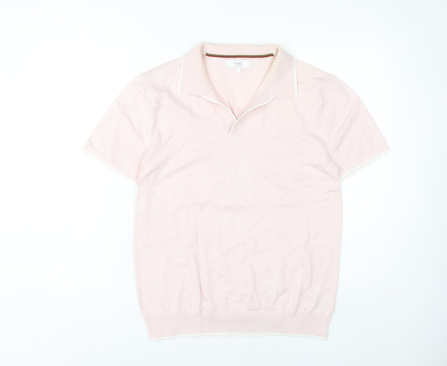 Next Men's Pink Polo Shirt L Solid Cotton Nylon