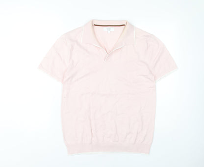 Next Men's Pink Polo Shirt L Solid Cotton Nylon