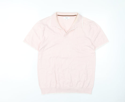 Next Men's Pink Polo Shirt L Solid Cotton Nylon