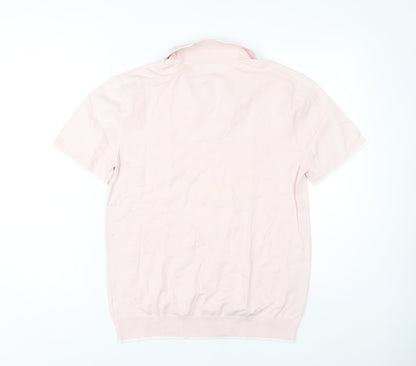 Next Men's Pink Polo Shirt L Solid Cotton Nylon
