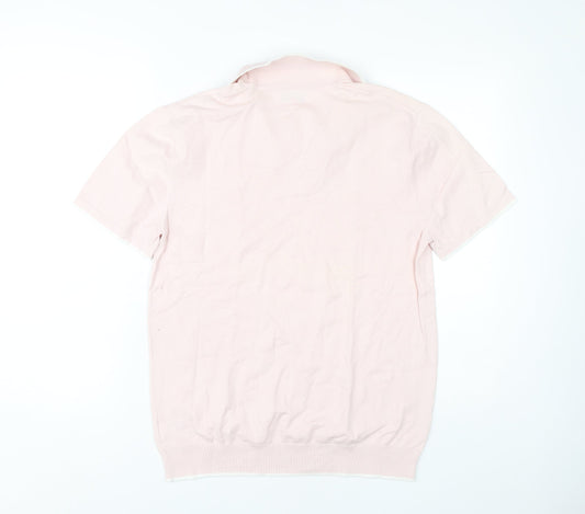 Next Men's Pink Polo Shirt L Solid Cotton Nylon