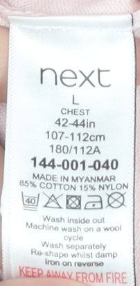 Next Men's Pink Polo Shirt L Solid Cotton Nylon