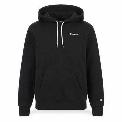 Front view of Champion unisex black hoodie l pullover casual gym