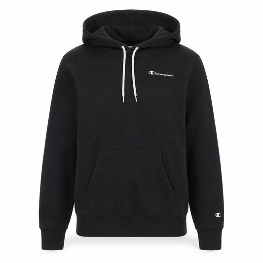 Front view of Champion unisex black hoodie l pullover casual gym