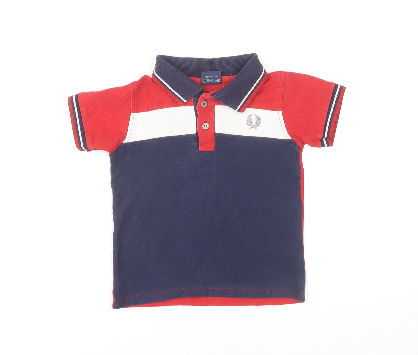 Fred Perry Boys Red Blue Polo Shirt, Colourblock Style, Size 5