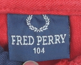 Fred Perry Boys Red Blue Polo Shirt, Colourblock Style, Size 5