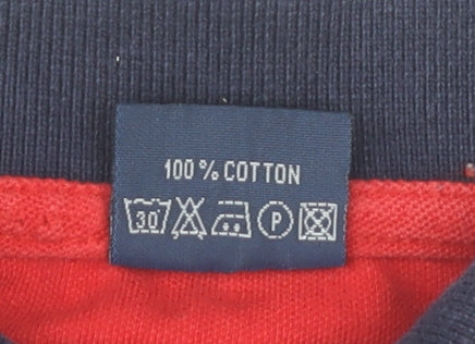 Fred Perry Boys Red Blue Polo Shirt, Colourblock Style, Size 5