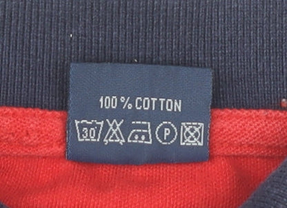 Fred Perry Boys Red Blue Polo Shirt, Colourblock Style, Size 5