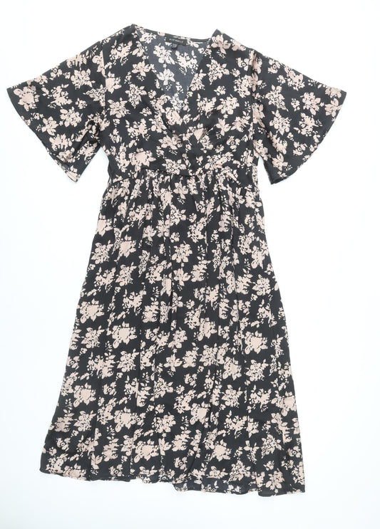 Blue Vanilla Women's Black Floral A-Line Dress Size 12