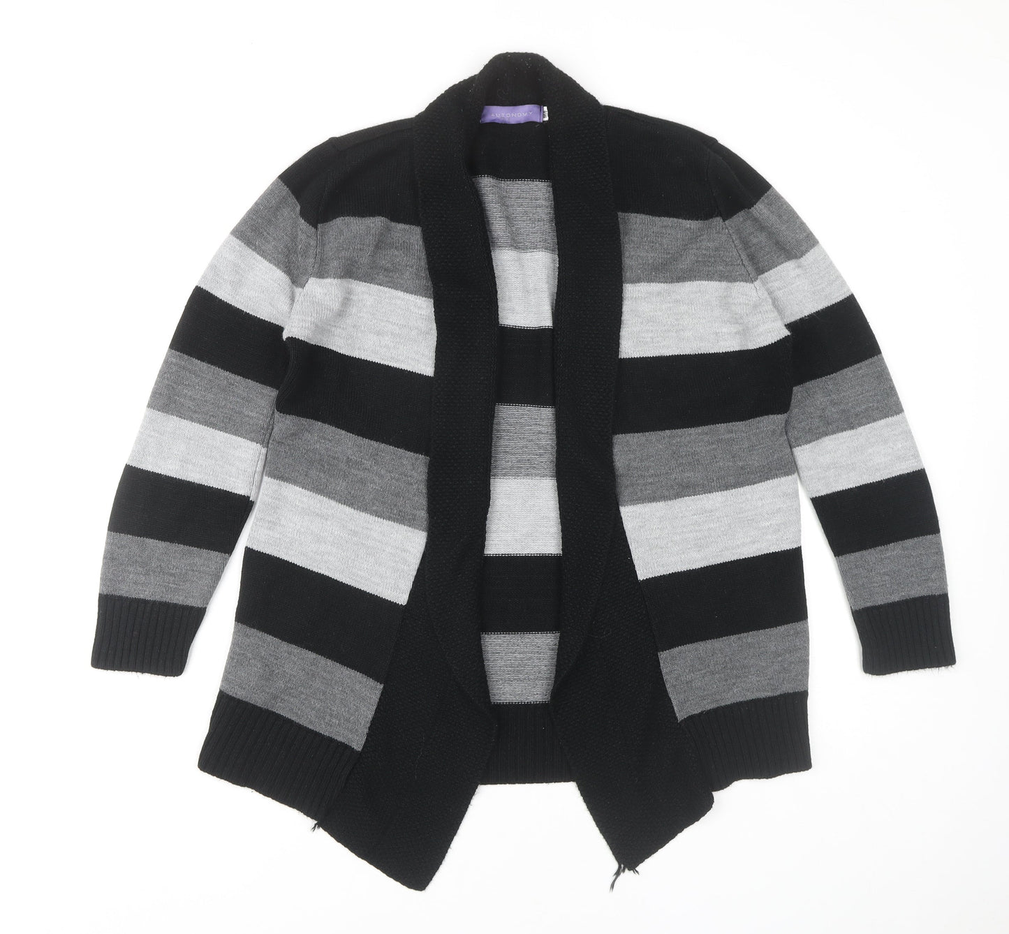 Autonomy Women's Black Open Front Cardigan M Striped Knit