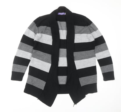 Autonomy Women's Black Open Front Cardigan M Striped Knit