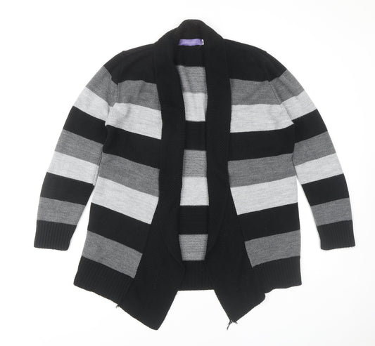 Autonomy Women's Black Open Front Cardigan M Striped Knit