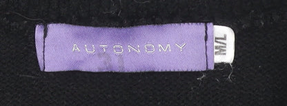 Autonomy Women's Black Open Front Cardigan M Striped Knit