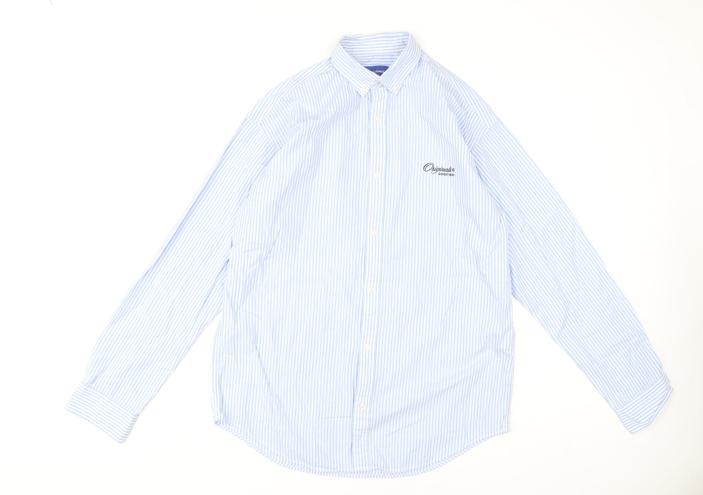Jack & Jones Men's Blue Striped Button-Up Shirt M