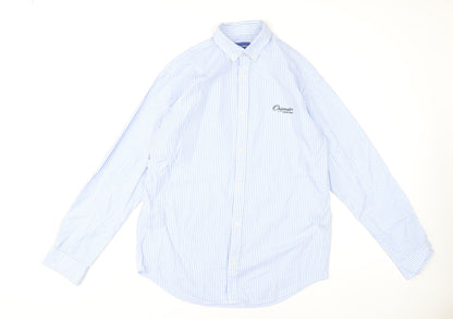 Jack & Jones Men's Blue Striped Button-Up Shirt M