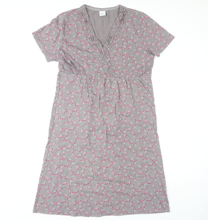 Cotton Traders Women's Grey V-Neck Short Sleeve Dress