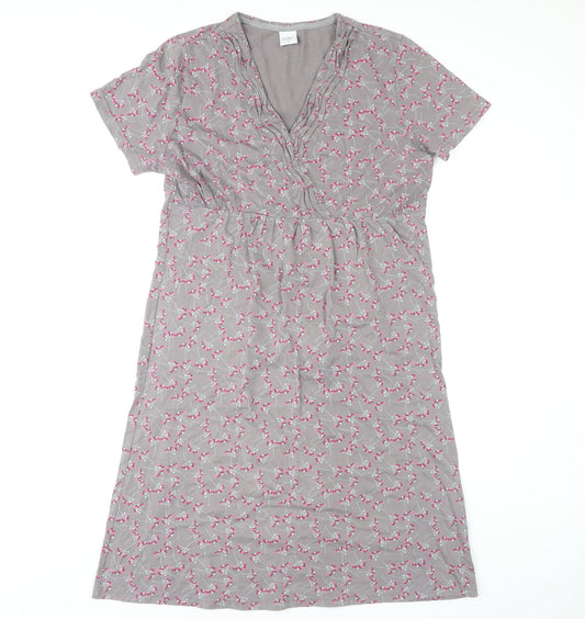 Cotton Traders Women's Grey V-Neck Short Sleeve Dress