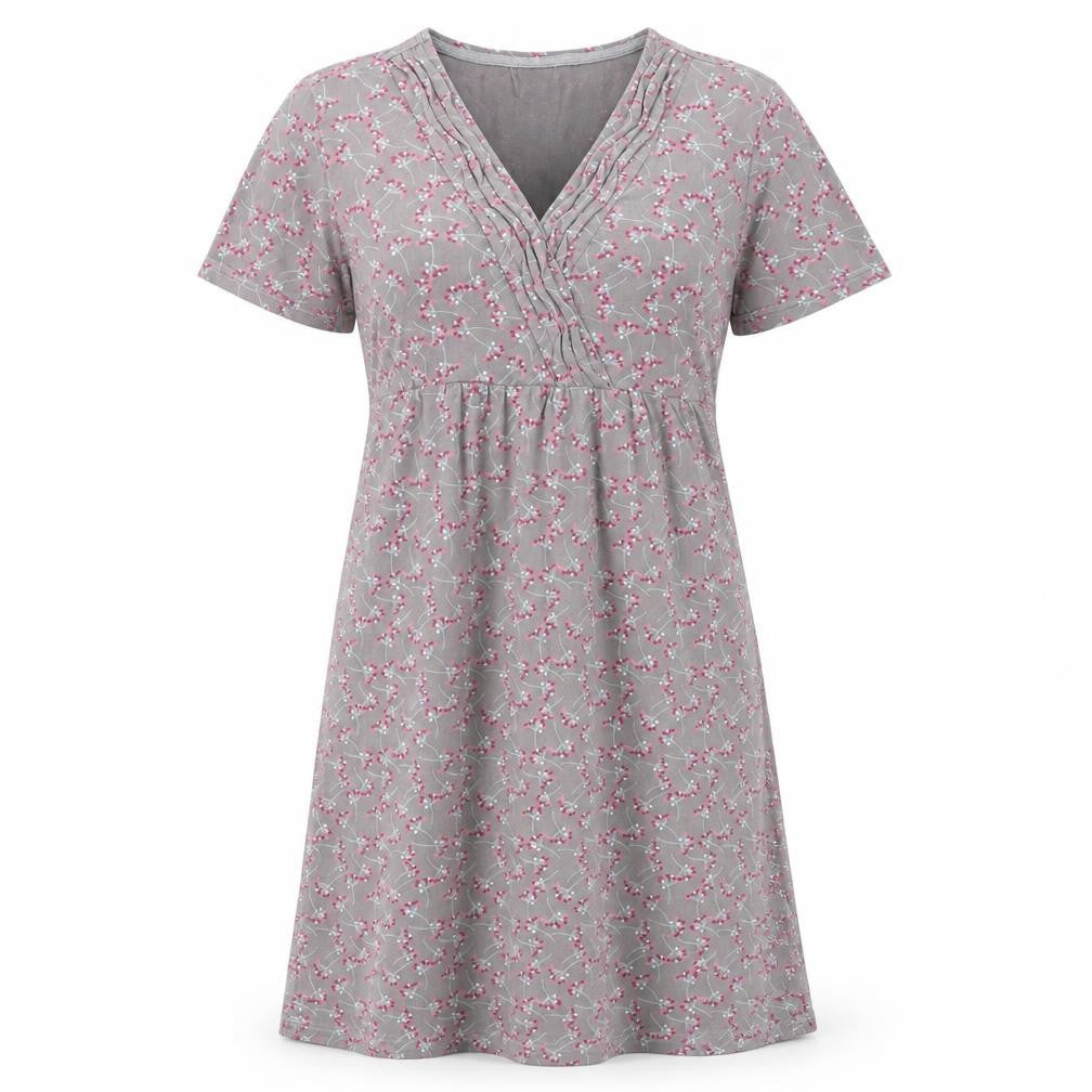 Cotton Traders Women's Grey V-Neck Short Sleeve Dress