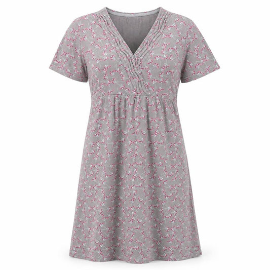 Cotton Traders Women's Grey V-Neck Short Sleeve Dress