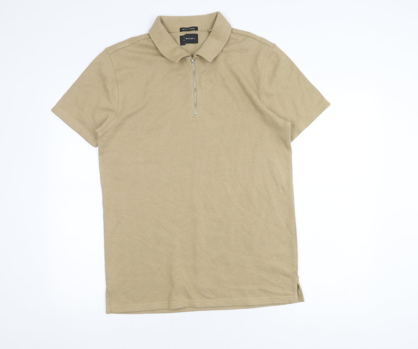 John Parca Men's Beige Polo, Medium, Regular Fit, 1/4 Zip