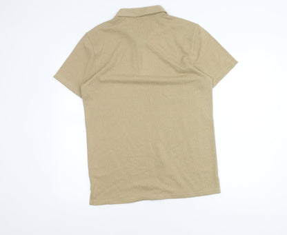 John Parca Men's Beige Polo, Medium, Regular Fit, 1/4 Zip