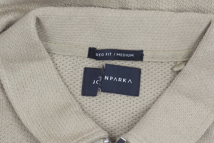 John Parca Men's Beige Polo, Medium, Regular Fit, 1/4 Zip