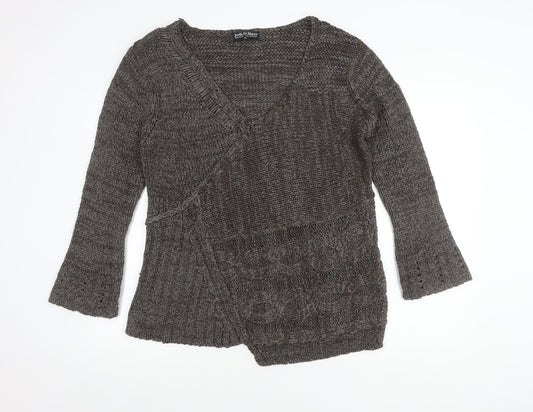 Joella Di Marco Women's Brown Wrap Jumper V-Neck XL