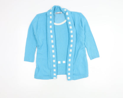 Womens UK Size 2XS Pure & Natural Blue Cardigan Jumper