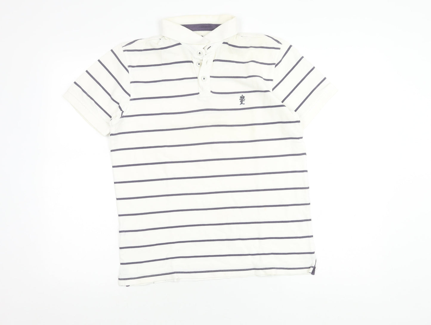Easy Men's White Striped Polo Shirt M