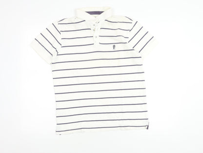 Easy Men's White Striped Polo Shirt M